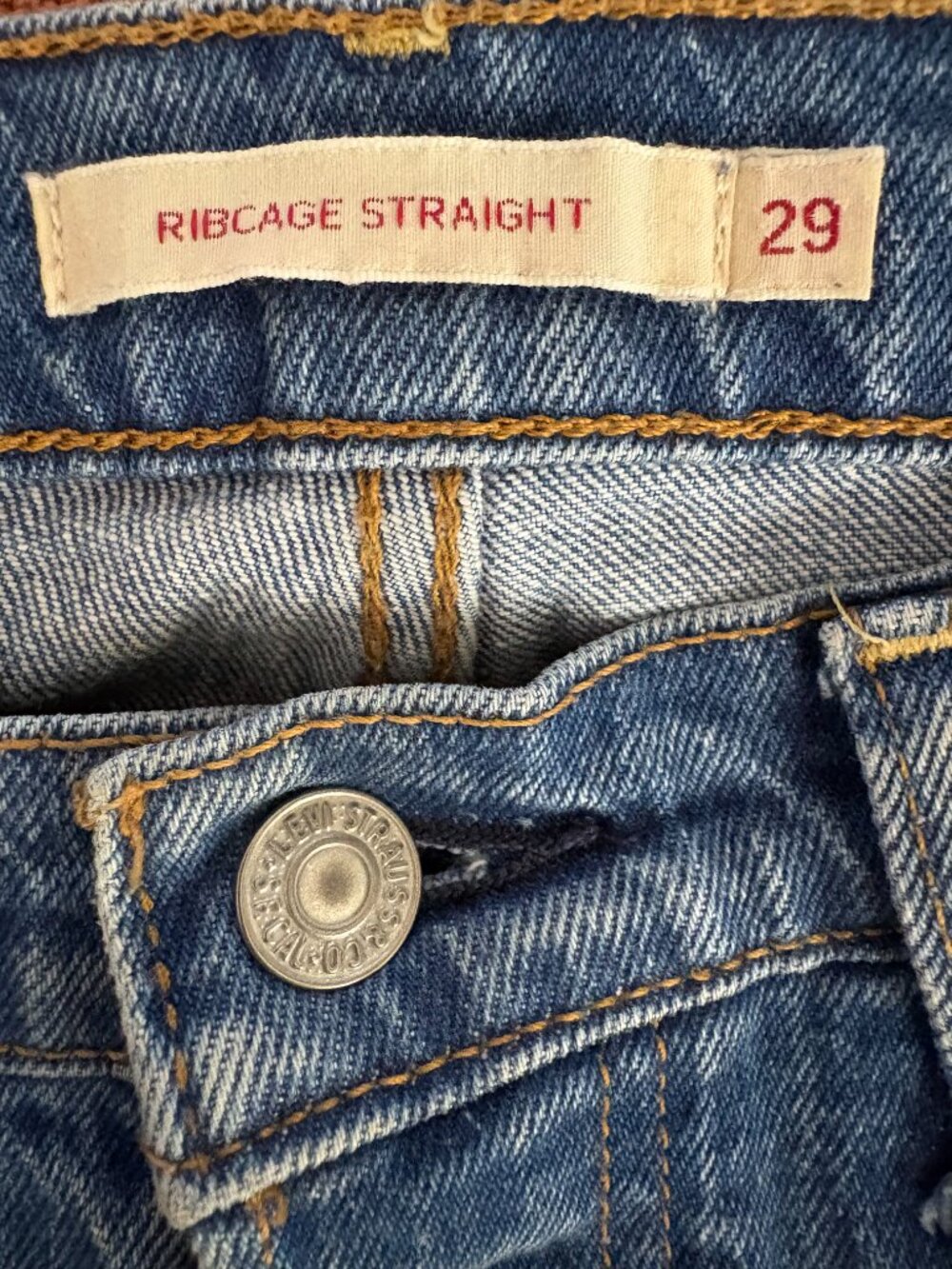 Levi's Ribcage Straight Jeans Ultra High Rise Button Fly M Wash Denim 29W/27L - Picture 3 of 5